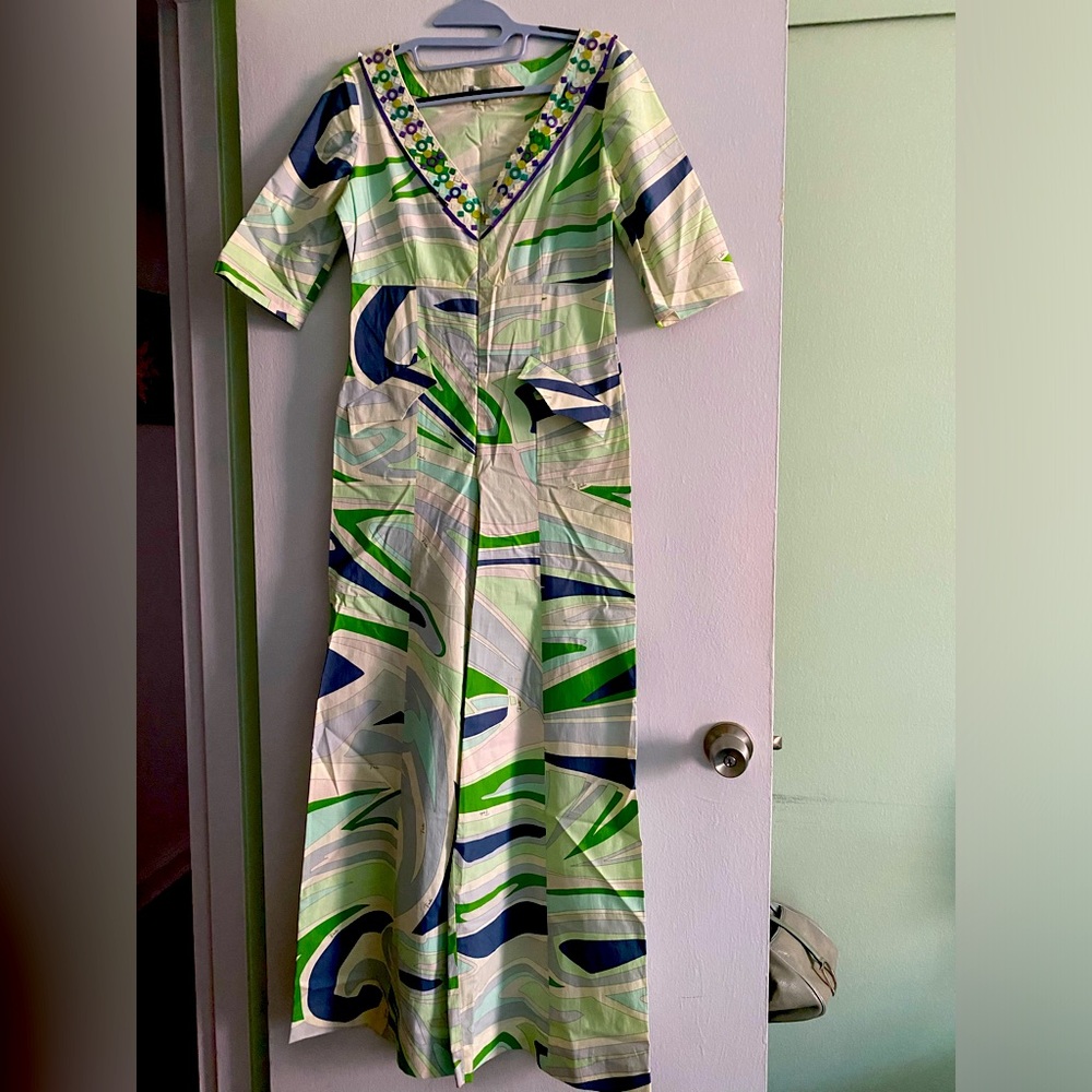 PUCCI WIDE LEG JUMPSUIT WITH HIDDEN ZIPPER IN FRONT AND 2 POCKETS, SIZE 8